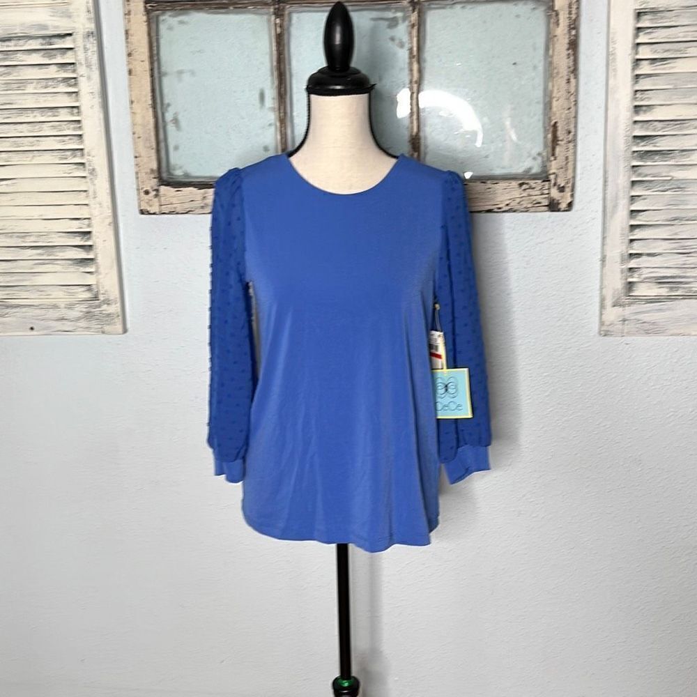 Cece Women's Blue Clip Dot Crew Neck Long Sleeves Blouse Size XS